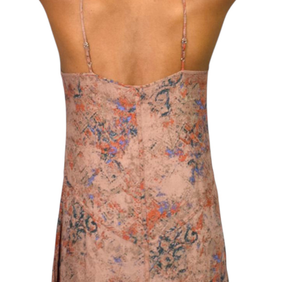 Hinge Slip Dress Brown Print Maxi Rayon Sundress Spaghetti Straps Flowy Small - Picture 5 of 13